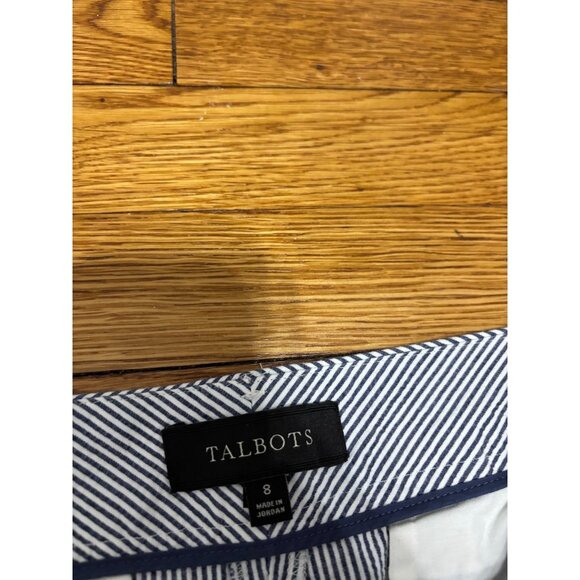 Talbots Womens Signature Cropped Pants Size 8 Blue White Striped Seersucker - Picture 3 of 6